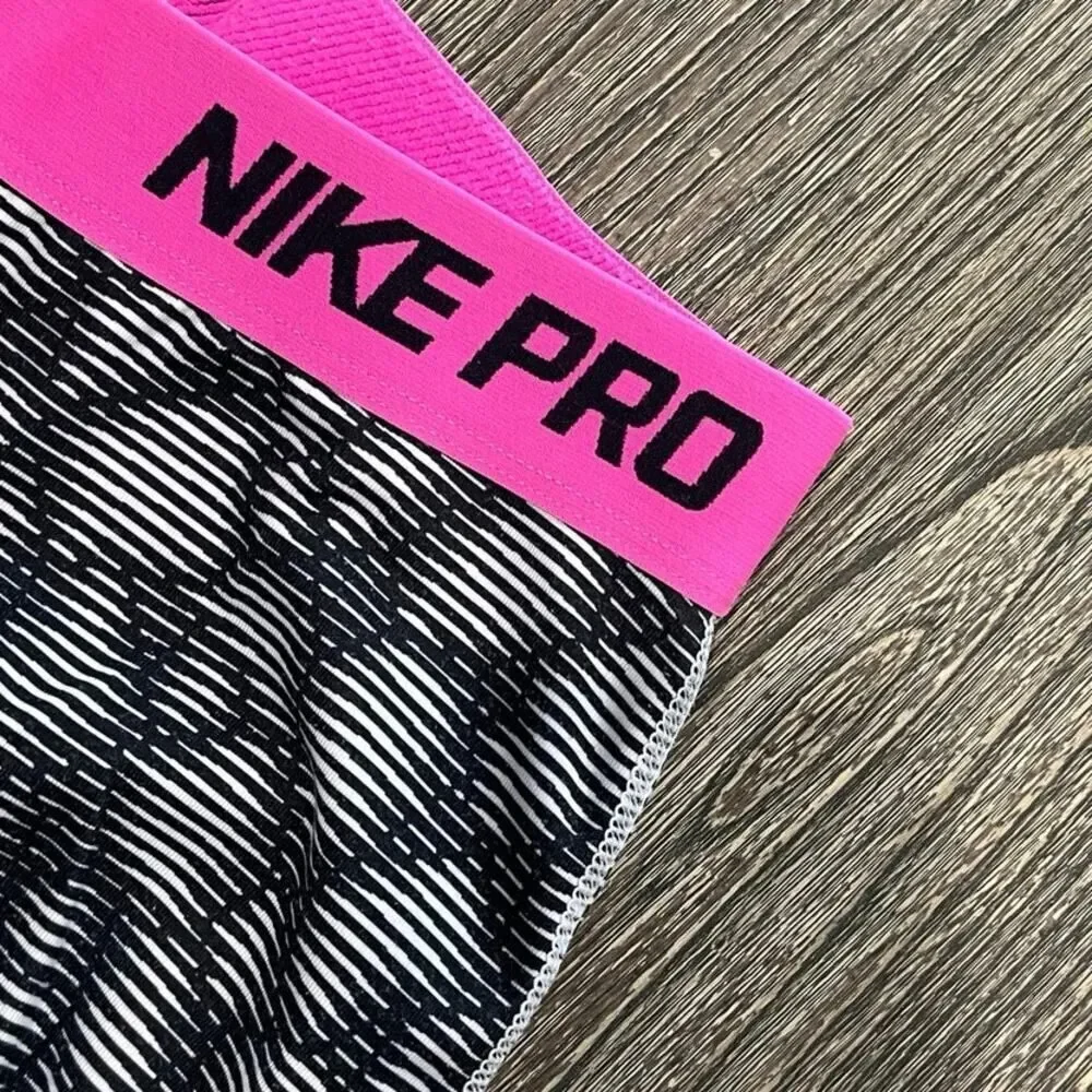 Nike Pro Womens Abstract Print Leggings Elastic Waist Full Length Black Size L